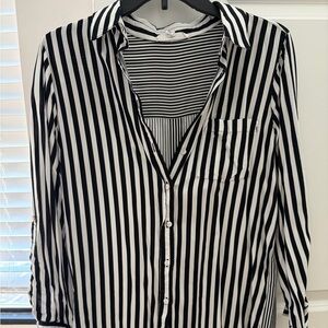 Jane and Delancey Black and White Striped Button Down Shirt